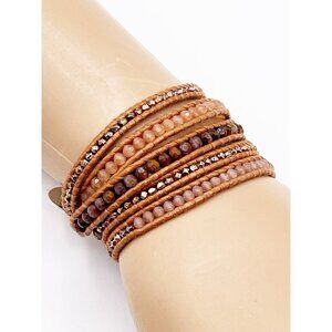 Chan Luu 925 Sterling Silver 5 Wrap Leather Beaded Bracelet Gemstone Adjustable